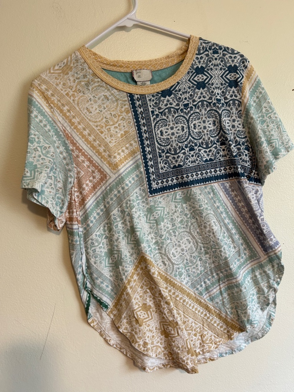 9-H15 STCL Anthropologie Patchwork Paisley Short Sleeve Tee